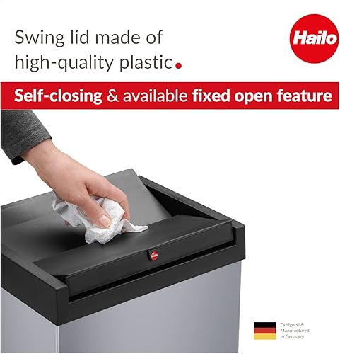 Miniatura 2 de Hailo Big-Box Swing L - Cubo de basura | 1 x 35 litros / 9.2 galones | Tapa abatible de cierre automático | Acero inoxidable | Marco de sujeción con