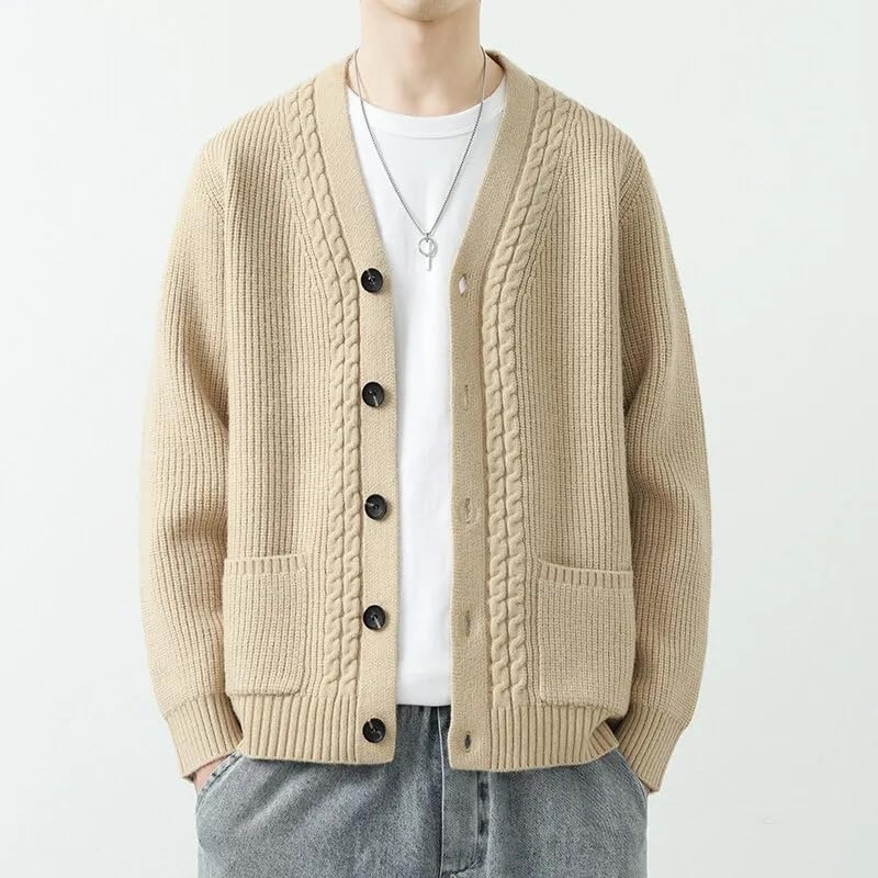 Spring Autumn Men's Knit Cardigan Slim Fit Knitted Sweatercoat Men Solid V-Neck Sweater Outerwear2