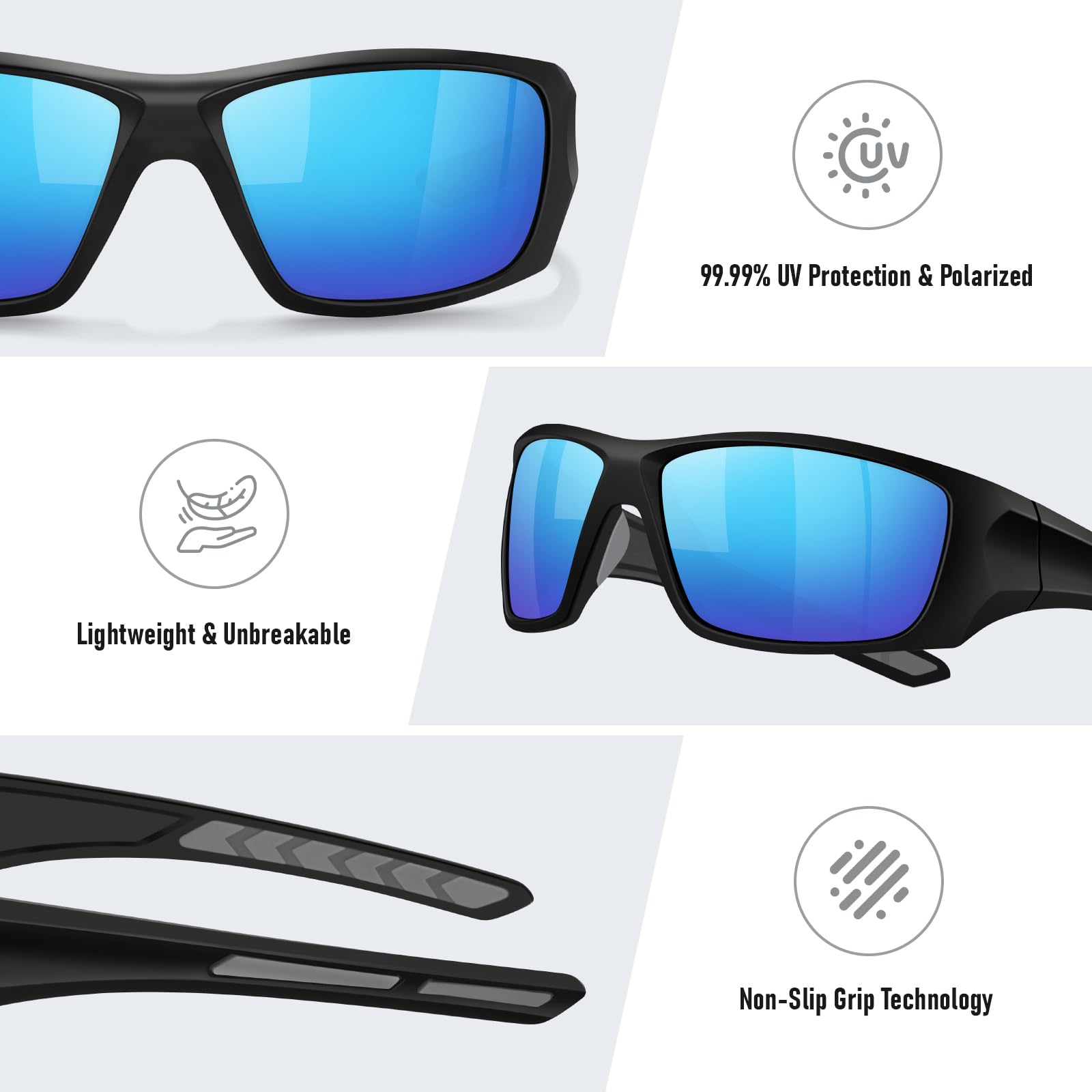 Occhiali da sole sportivi polarizzati da uomo, UV400, avvolgenti, per pesca, guida, corsa, ciclismo, golf