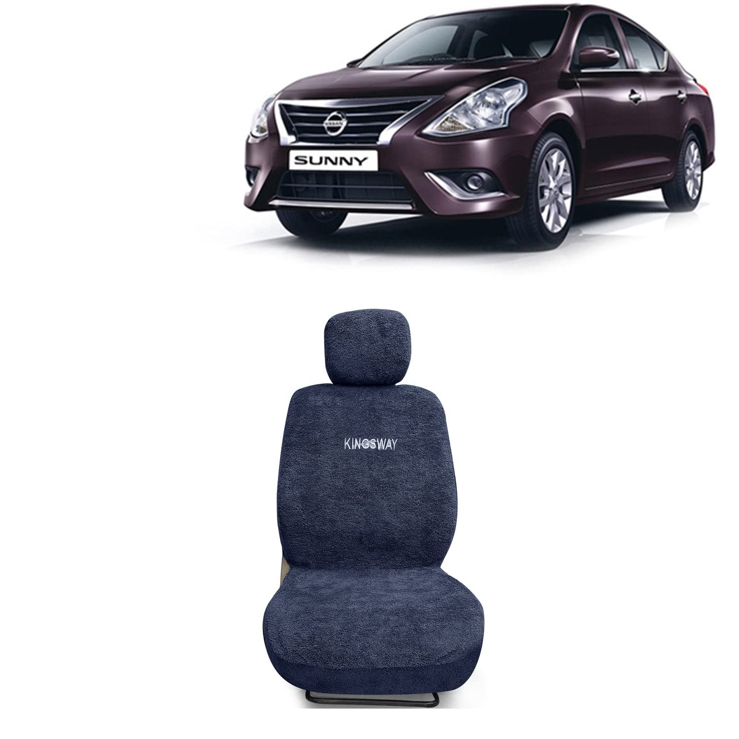 Kingsway® Sunny Seat Cover for (Year 2014 to 2020) All Model, Towel Fabric Car Seat Covers Compatible with Nissan Sunny, Complete Set (Car Specific Front + Rear Seat Covers), Grey Color