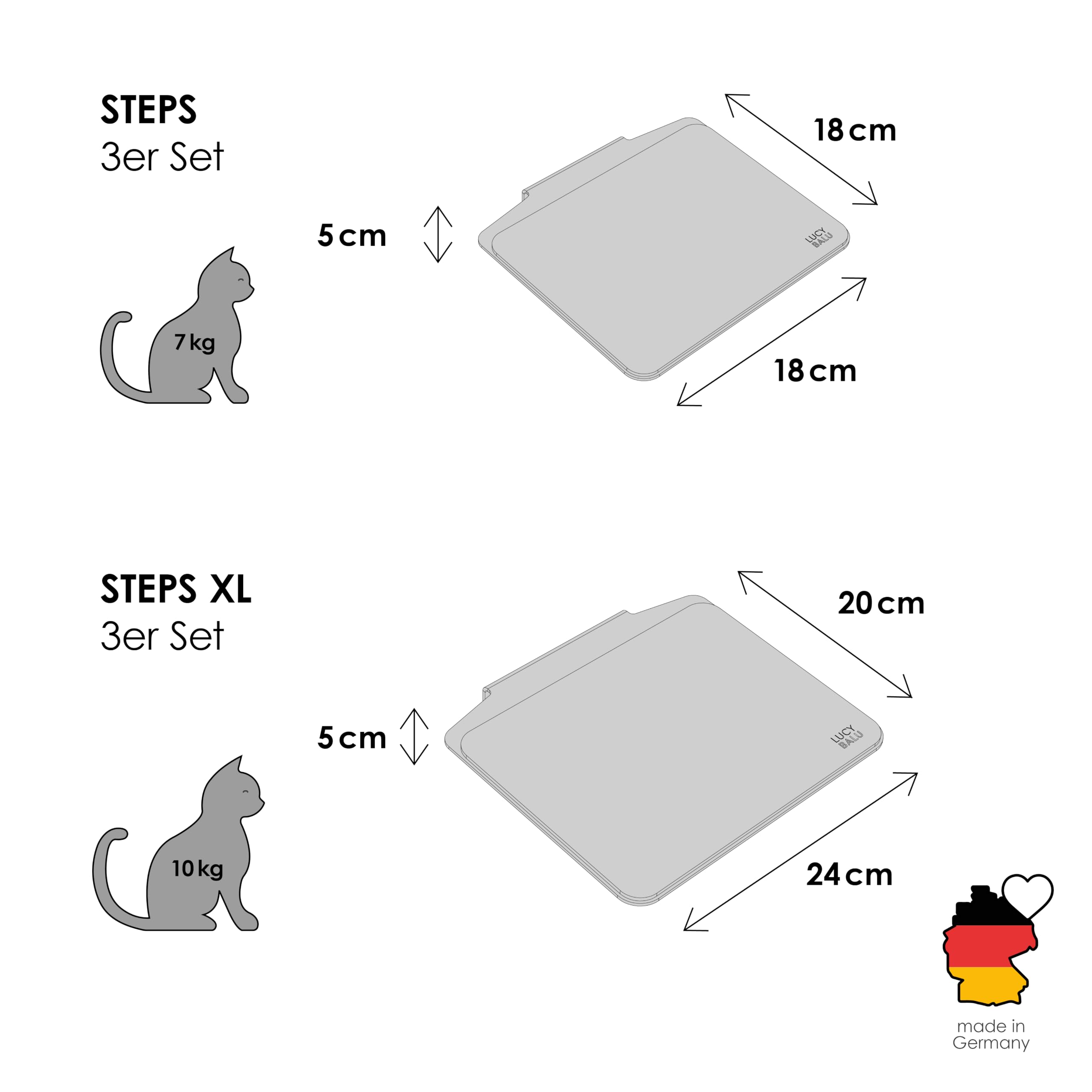 LucyBalu® Steps Katzentreppe mit Filzauflage I Wandstufen aus Metall 3er Set 18 x 18 cm I Katzenleiter für Wand I Filigrane Optik I für Katzen bis 7 kg I Weiß/Sand