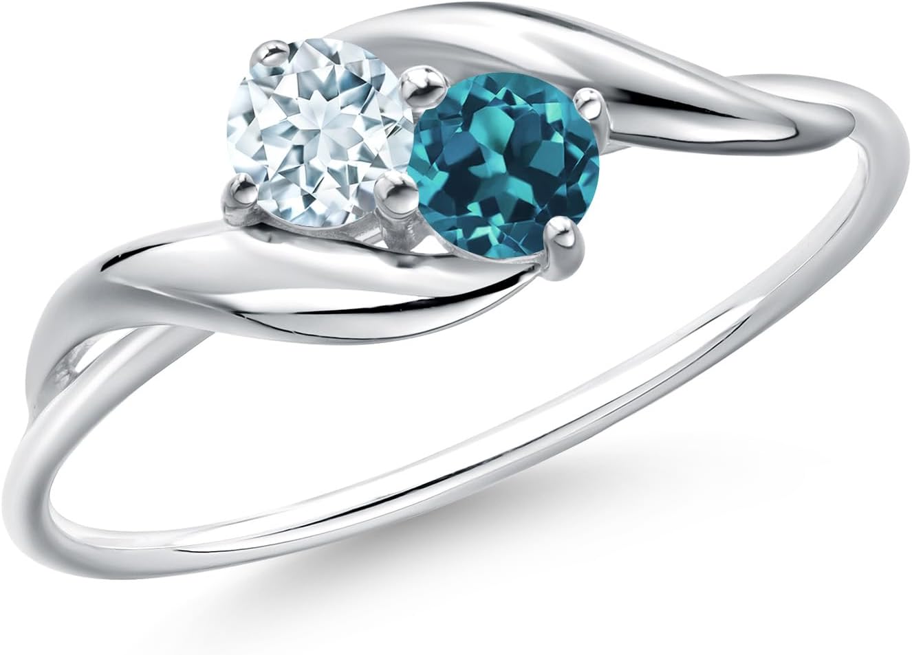 Gem Stone King 10K White Gold Sky Blue Aquamarine and London Blue Topaz Ring For Women | 0.39 Cttw | Round 3.5MM | Gemstone March Birthstone | Wedding Engagement Anniversary Promise Ring
