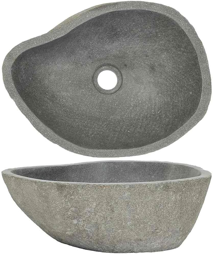 vidaXL Natural River Stone Basin – Oval-Shaped, Easy-Clean Interior, Unique Aesthetic, Highlights Any Bathroom Decor, with Drainage Hole