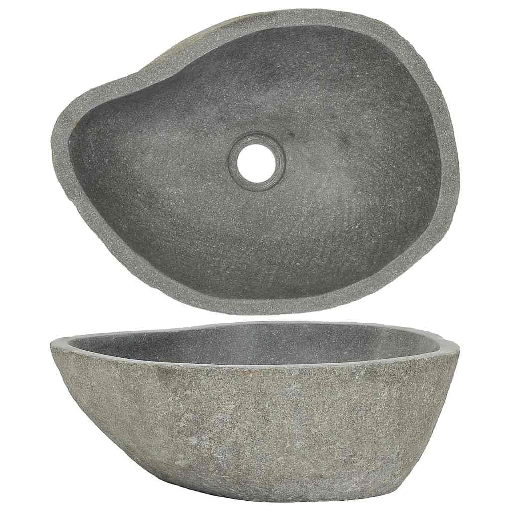 vidaXL Natural River Stone Basin – Oval-Shaped, Easy-Clean Interior, Unique Aesthetic, Highlights Any Bathroom Decor, with Drainage Hole