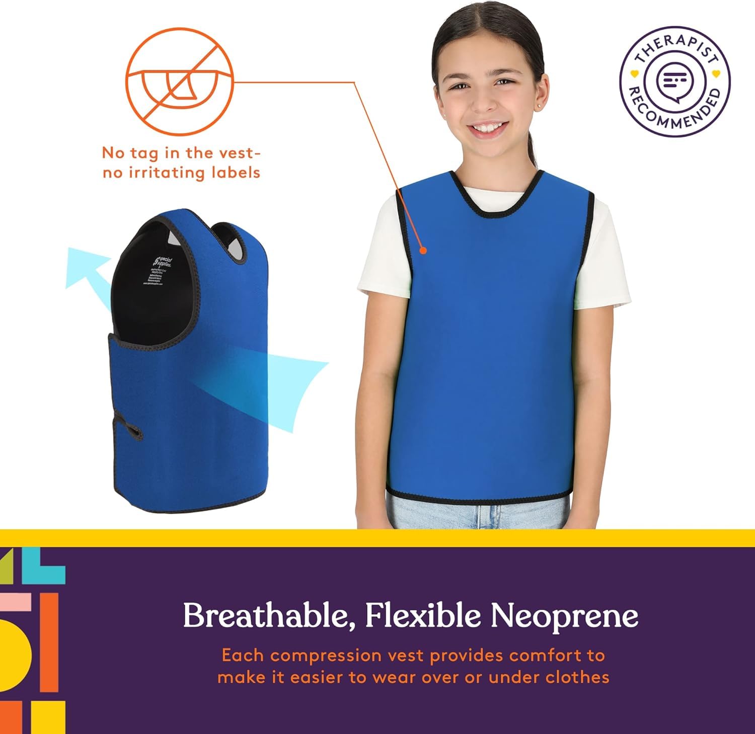 Tweens Gilet de compression sensorielle pour enfants – Pression profonde Confort pour autisme, TDAH, SPD – Calmant, respirant, réglable, gilet sensoriel pour enfants
