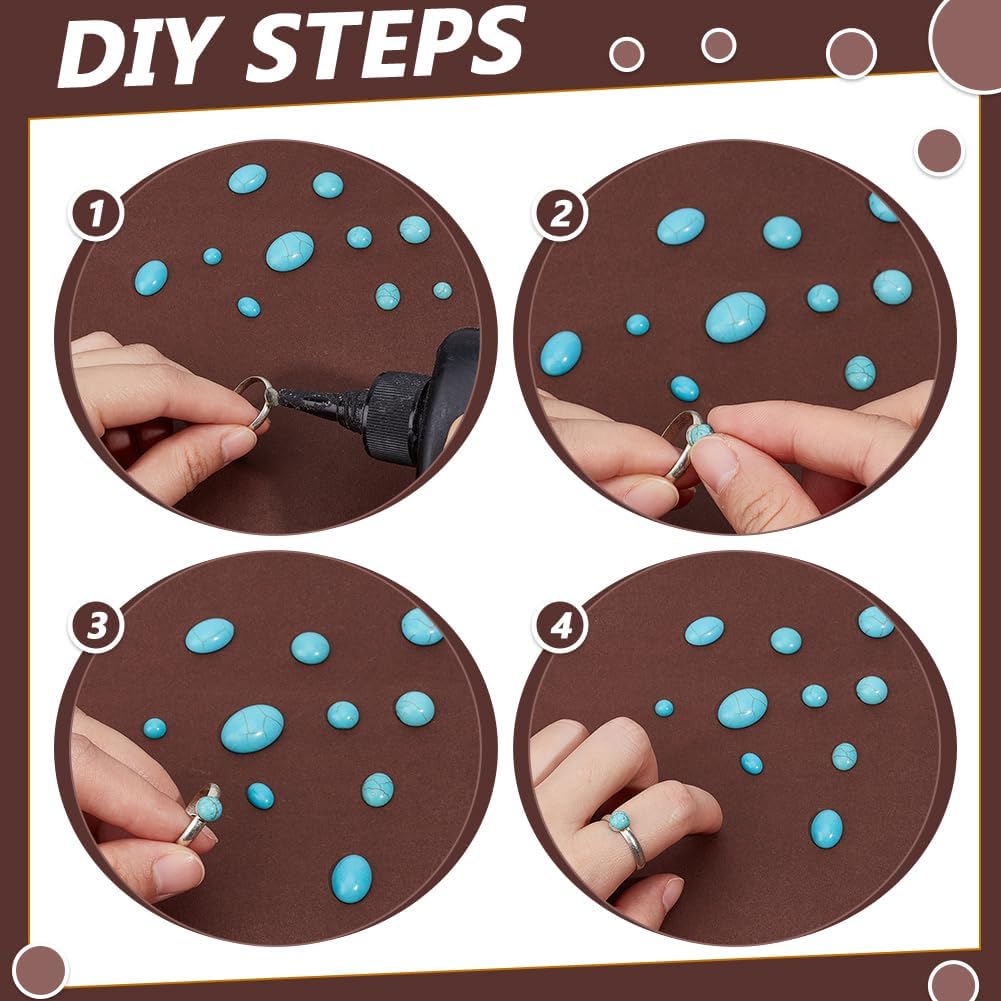 PH PandaHall 200PCS Synthetic Turquoise Cabochons 8 Styles Texture Gemstone Tiles Dome Oval Half Round Turquoise Beads Sky Blue Cabochon Flatback Stones for Earring Bracelet Cameo Ring Blank Supplies