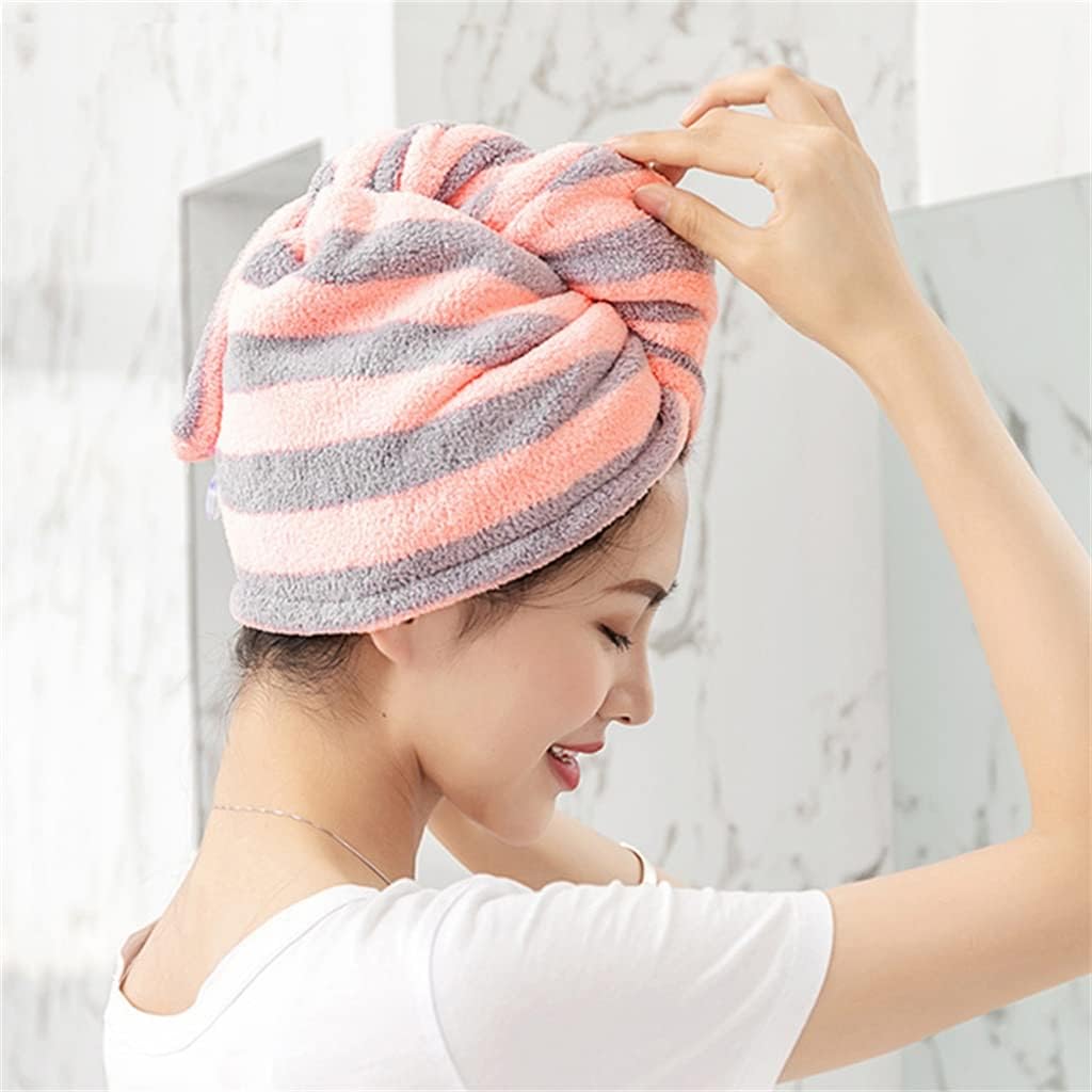 Ladies Coral Fleece Hair Drying Cap Absorbent Striped Towel Bathroom Towel Bath Towel Microfiber Home