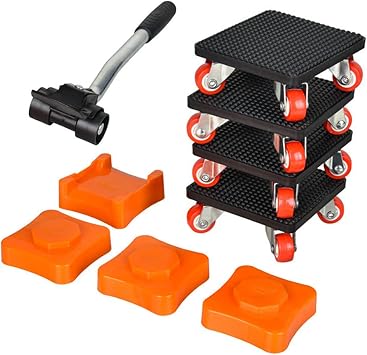 Furniture Moving Wheels, Heavy Duty Furniture Mover Set with Lifter, 360  Rotation Roller Furniture Dolly for Moving Refrigerator Sofa Cabinet Washing Machine Black + Orange, 10.7 x 10cm