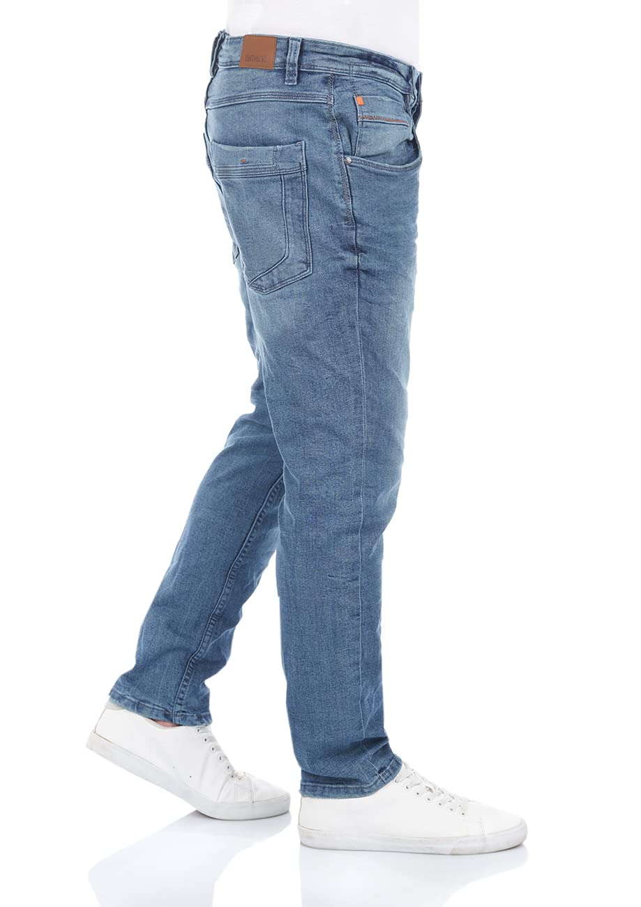 riverso Męskie spodnie jeansowe RIVCaspar Slim Fit Used Look bawełna Denim Stretch czarno-niebieskie szare w29 w31 w32 w33 w34 w36 w38 w40