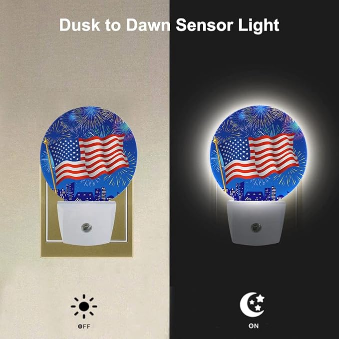 EKOBLA EKOBLA 4th of July Night Light American Flag Fireworks Patriotic Spirit Night Lights Plug into Wall Independence Day Plug-in Nightlights Auto on/Off Led Lamp for Men Women Girls Boys photo 3