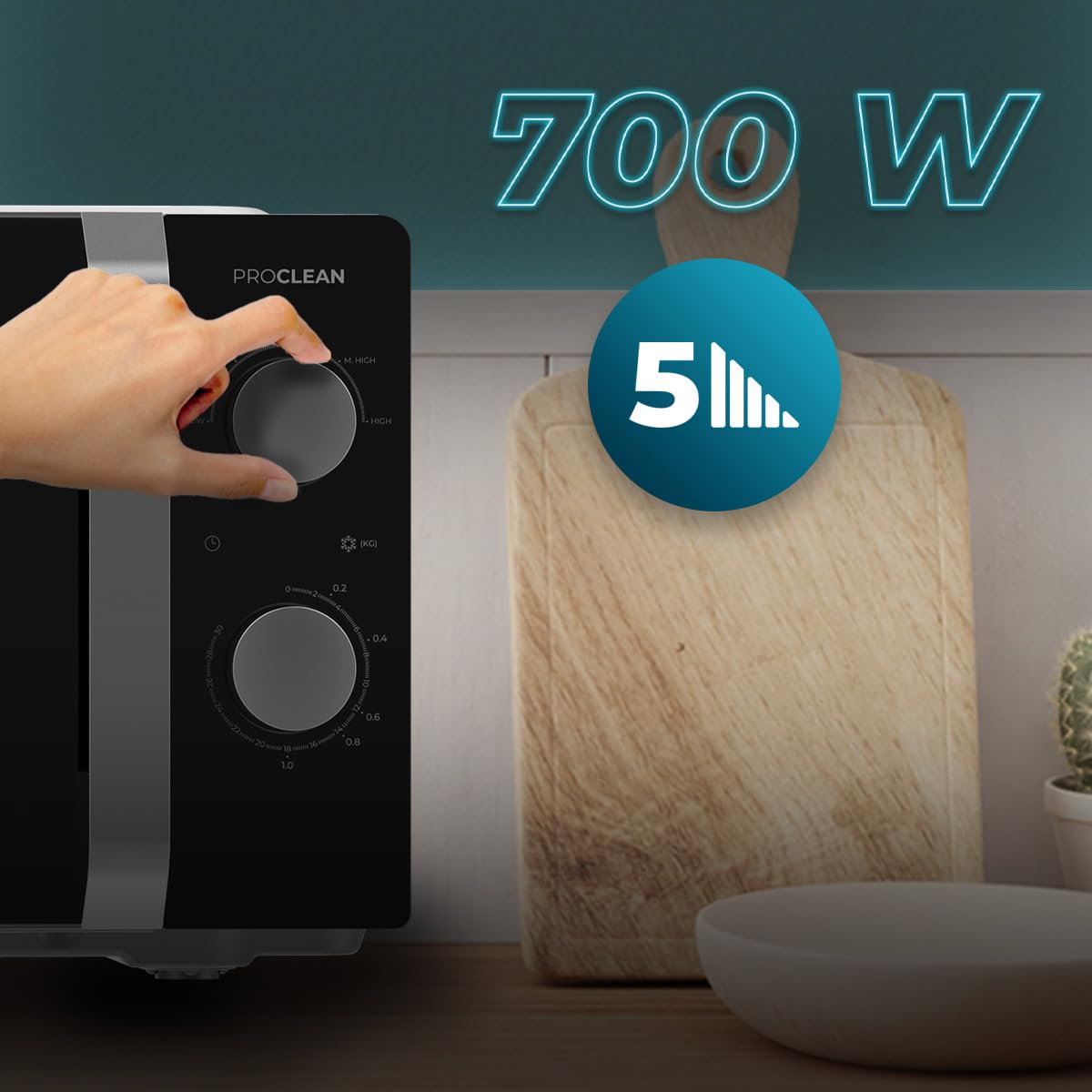 Cecotec Proclean 2010 inwerter do kuchenki mikrofalowej, 700 W, 19 l | pojemność, 5 poziomów mocy, talerz obrotowy o średnicy 245 mm, timer do 30 minut i akustyczny nadajnik sygnału