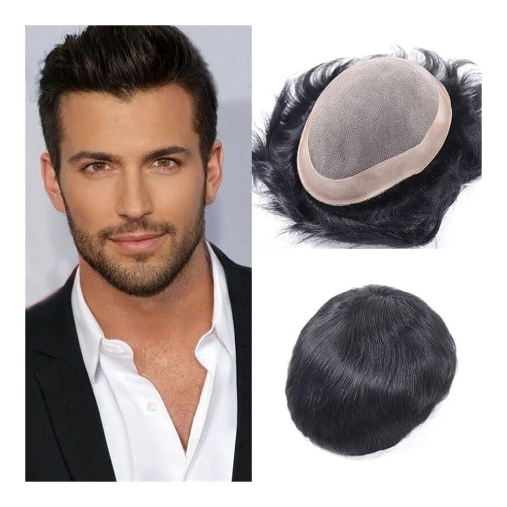 Système de remplacement de cheveux hommes toupet noir jet black 8x10