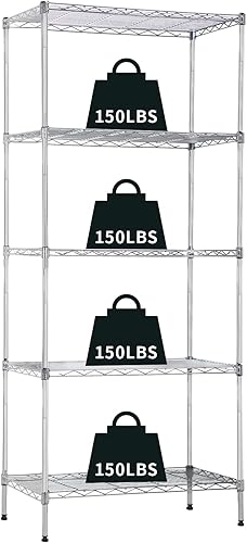 Estantería de alambre de 5 niveles, estantes de metal, estantería de metal de 61 x 24 x 14 pulgadas, estantería de alambre resistente NSF para el