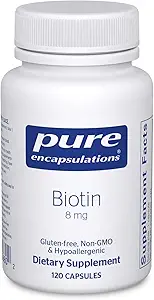 Pure Encapsulations Biotin 8 mg | B Vitamin Supplement for Stress Relief, Hair, Skin, and Nail Strengthening, Metabolism, ...