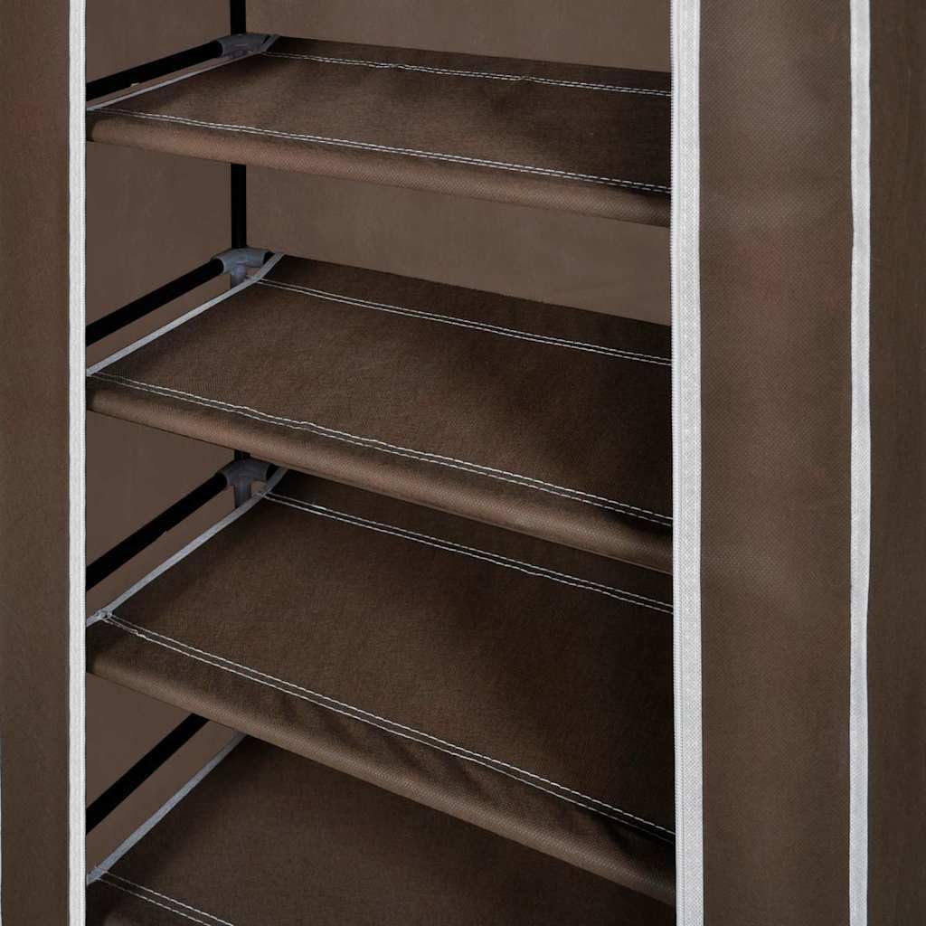 Zapatero de 5 capas, 58 x 28 x 106 cm, marrón, diseño de tela no tejida a prueba de polvo, organizador de zapatos portátil para entrada y pasillo