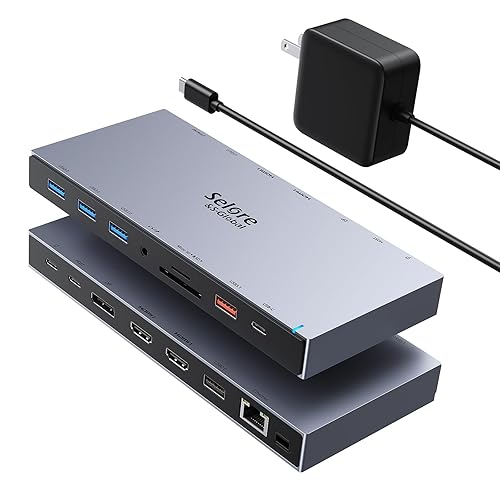 Estación de acoplamiento HDMI dual 3 monitores, estación de acoplamiento USB C para laptop con adaptador de corriente de 65 W, 2 puertos HDMI,