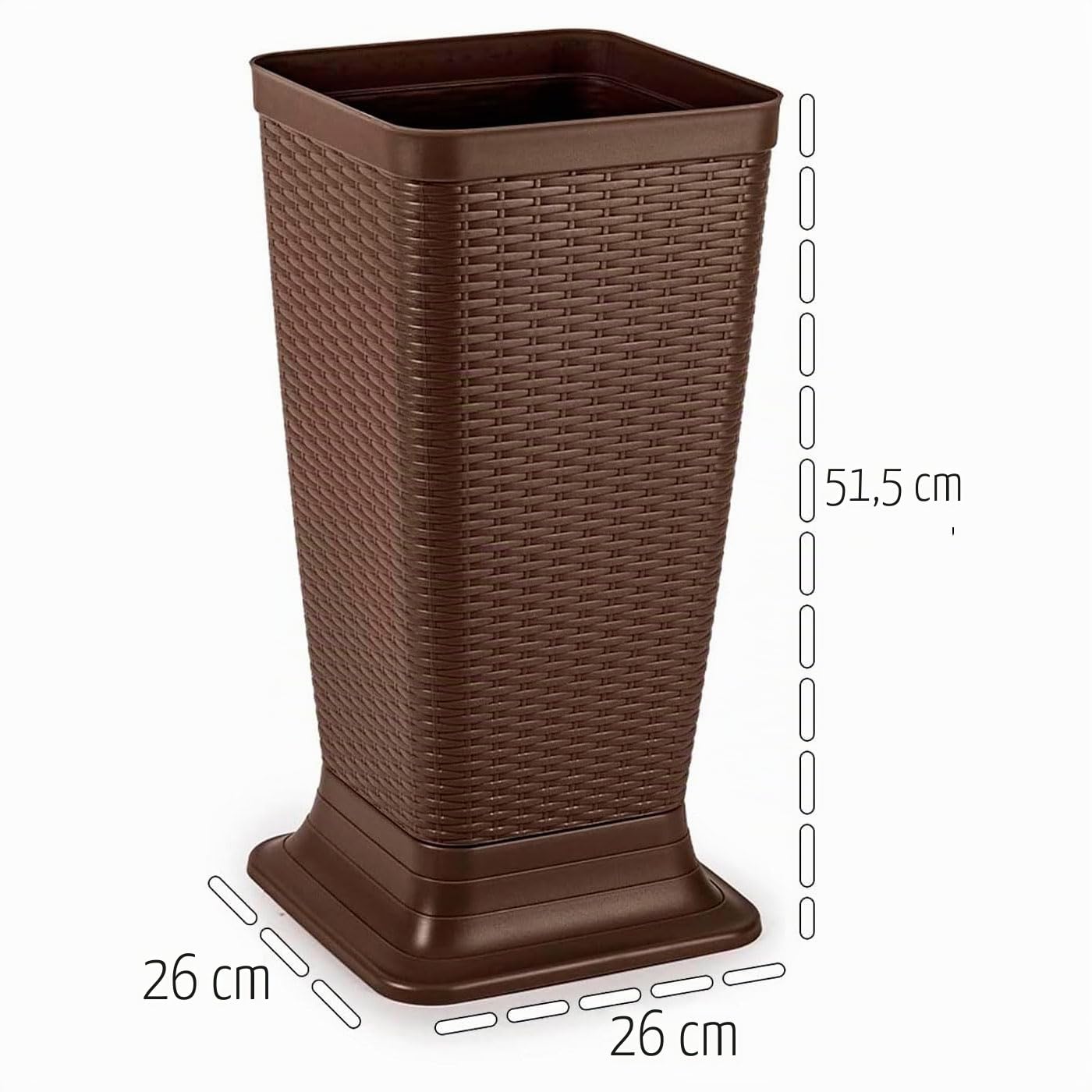 Acan Tradineur - Paragüero de plástico - Modelo Rattan - Soporte para Paraguas Cuadrado para Entrada de oficinas, Negocios, hogar - 51,5 x 26 x 26 cm - Color Wengue