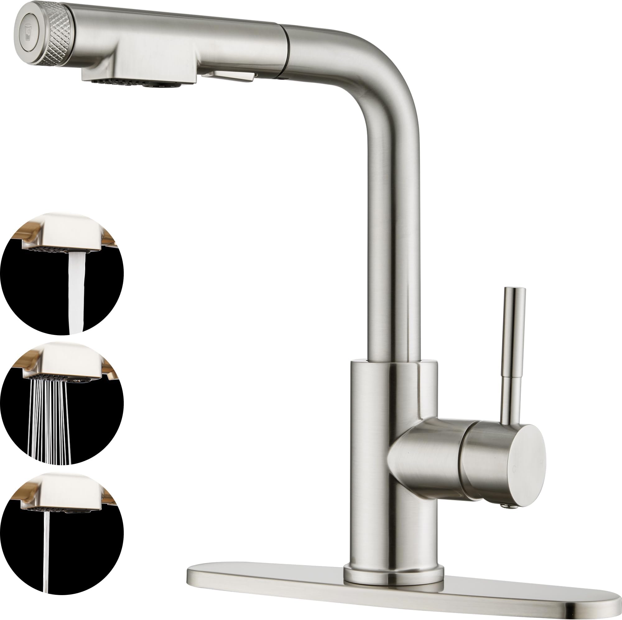 Kitchen Faucet with Pull Down Sprayer,3 in 1 Water Filter Purifier Faucets Commercial Drinking Water Faucet, Single Handle Filter Kitchen Sink Faucet, Brushed Nickel, JR-CF-7Z-CL-DJS-BN