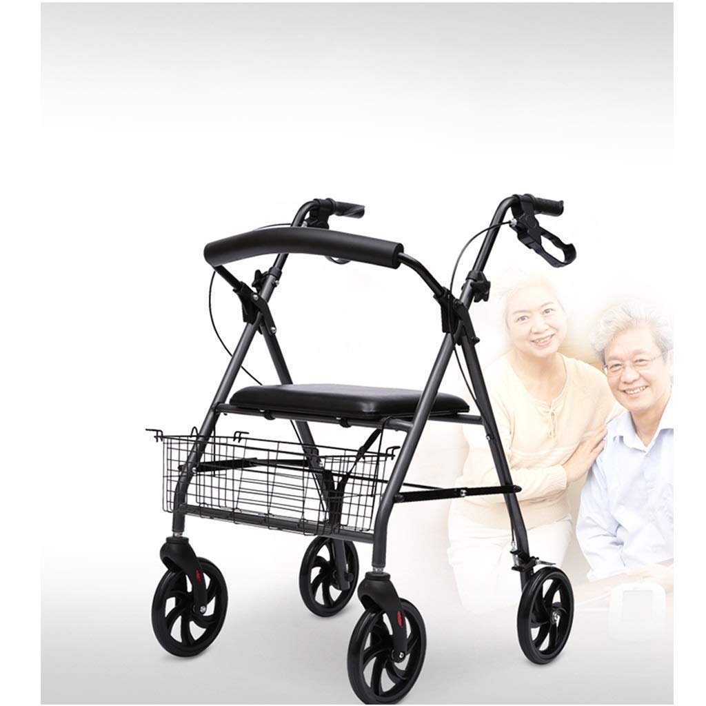 UWYTGF Folding Rollator Rollator for Elderly People and Wheelchair Model Colon Foldable Brakes On The Handles Adjustable Height Basket and Seat Walker Disabled Aids