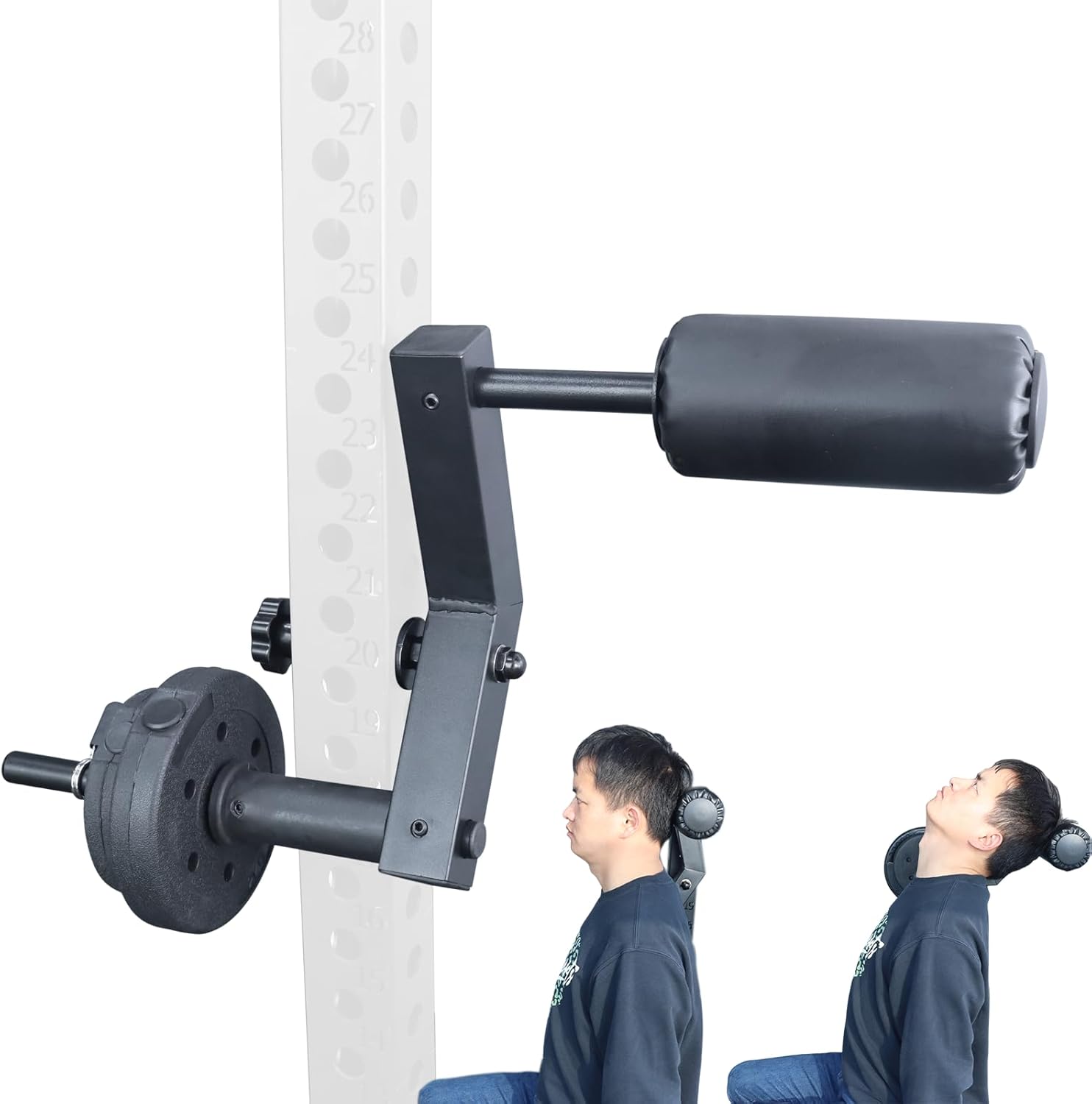 Neck Trainer,Neck Exerciser for Neck Strength and Pain Relief,Rack Mount Neck Workout Equipment Strengthener for Wrist Curls, Leg Curls and Other,Compatible with 25 mm Diameter Barbell Plates