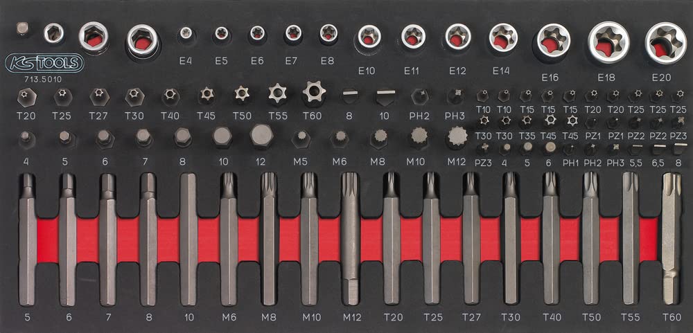 KS Tools 714.0452 - Composition d'outils 6 tiroirs pour servante - Empreinte des outils découpée au laser - Résistant aux huiles et produits chimiques - Mousse imputrescible - 455 pièces