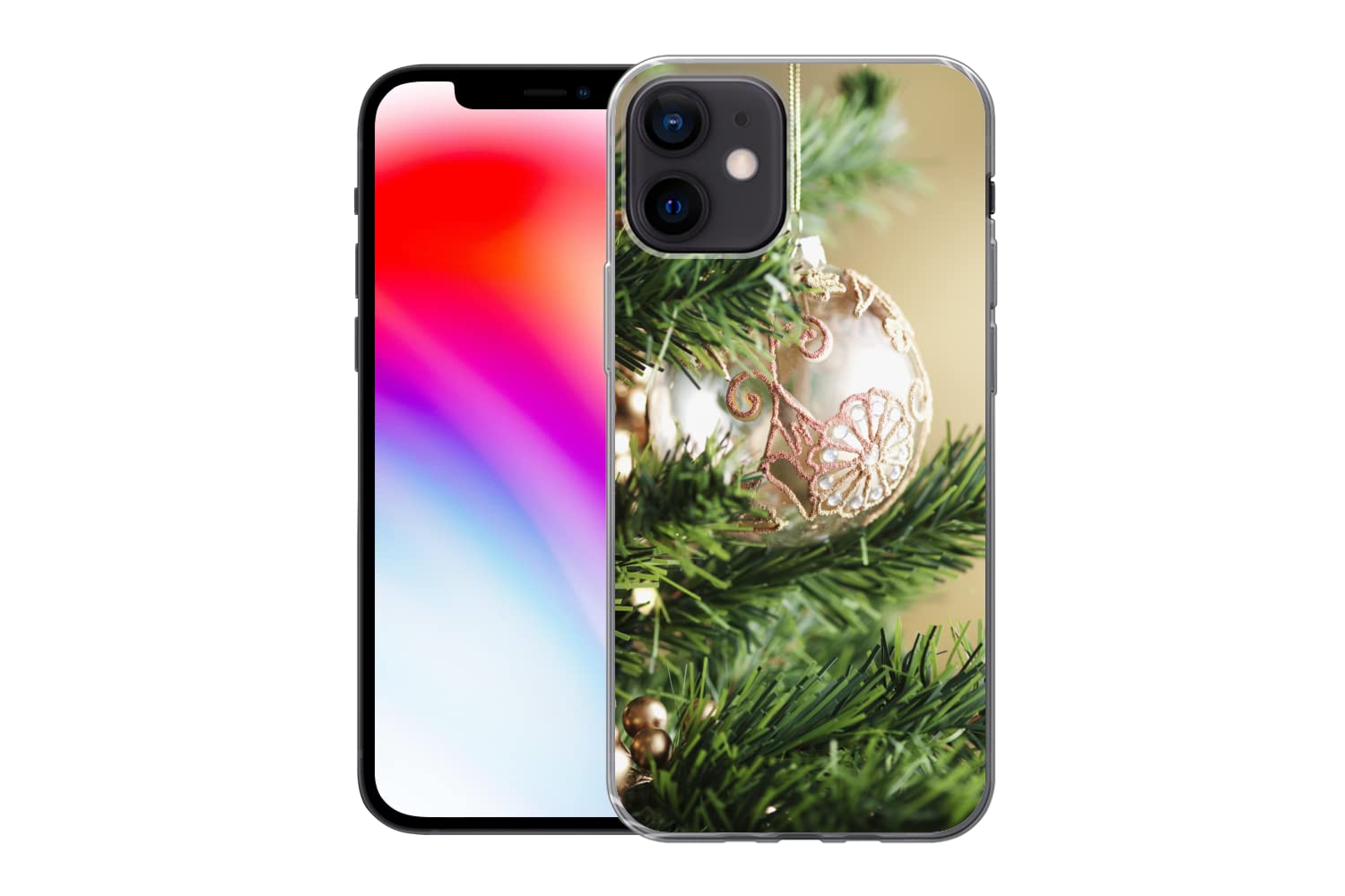MuchoWow Funda para iPhone 12 - Primer Plano de Adornos navideños en el árbol de Navidad - Funda de Silicona/Funda Blanda para teléfono móvil
