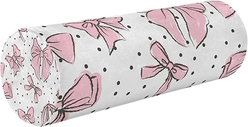 Almohada redonda cilíndrica rosa con lazo para aliviar el dolor de cuello, suave y transpirable, almohada de espuma viscoelástica de viaje con funda