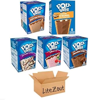 Pop Tarts Frosted Toaster Pastries, Brwn Sugar Cinnamon, Choc. Fudge, Smores, Frosted Hot Fudge Sundae, Cherry, 13.5 Ounce Pack of 5, by Litezout