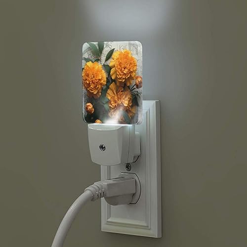 NONHAI Paquete de 2 luces LED de noche de caléndula enchufables en la pared, lámpara de noche moderna con sensor de luz, luces nocturnas automáticas