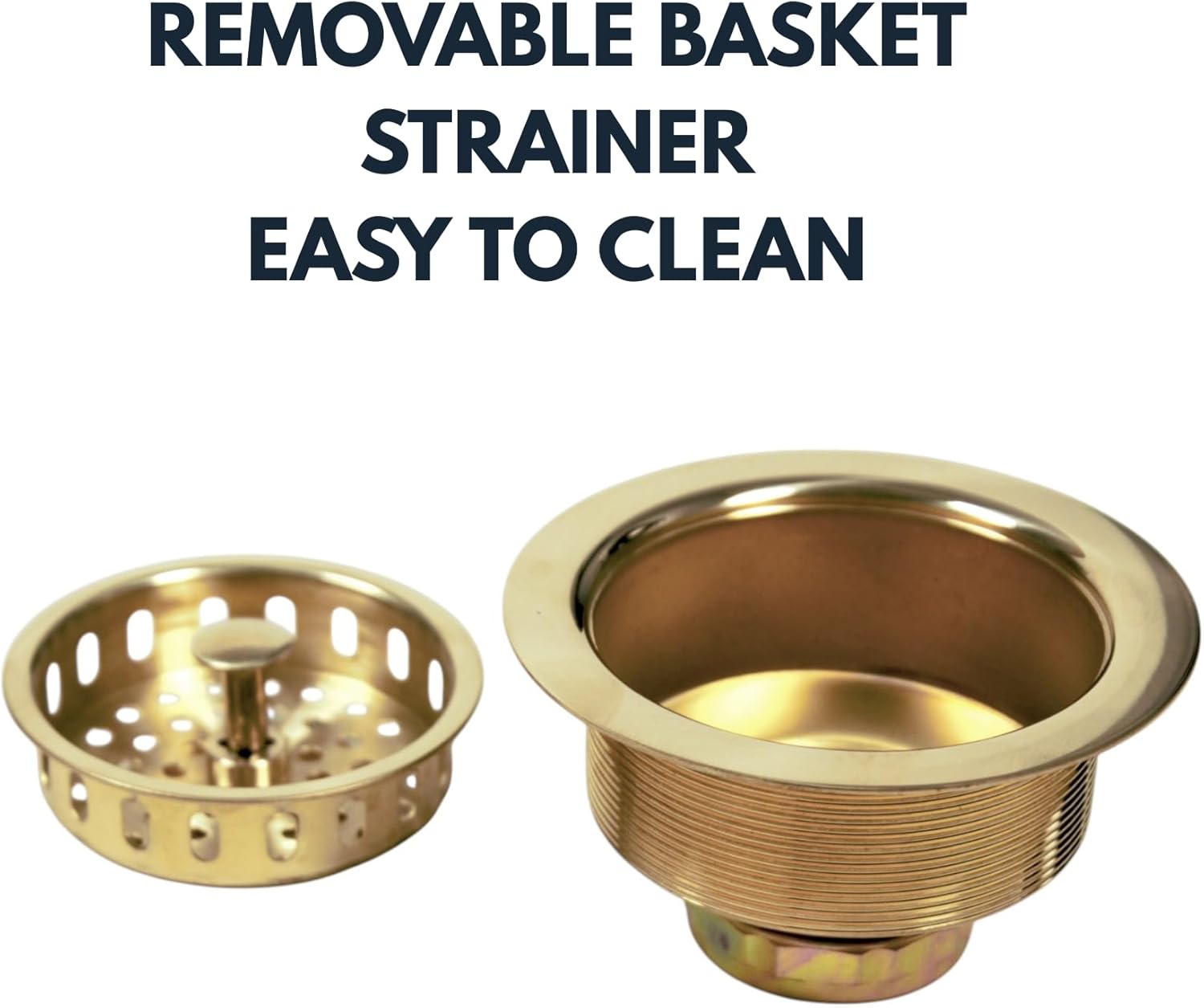 Nantucket Sinks Kitchen Sink Drain Kit – 3-1/2 Brass Sink Drain Assembly, Gold Color, Unlacquered for Patina, Solid, with Basket Strainer