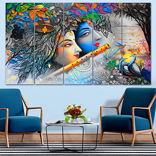 Image of Spacter art Radha Krishna Wall Painting for Living Room Big Size - Radha Krishna Painting Wall Decor for Bedroom, Office, Peaceful Digital Painting Wooden Framed for Gifting (30x60 inch) SP338