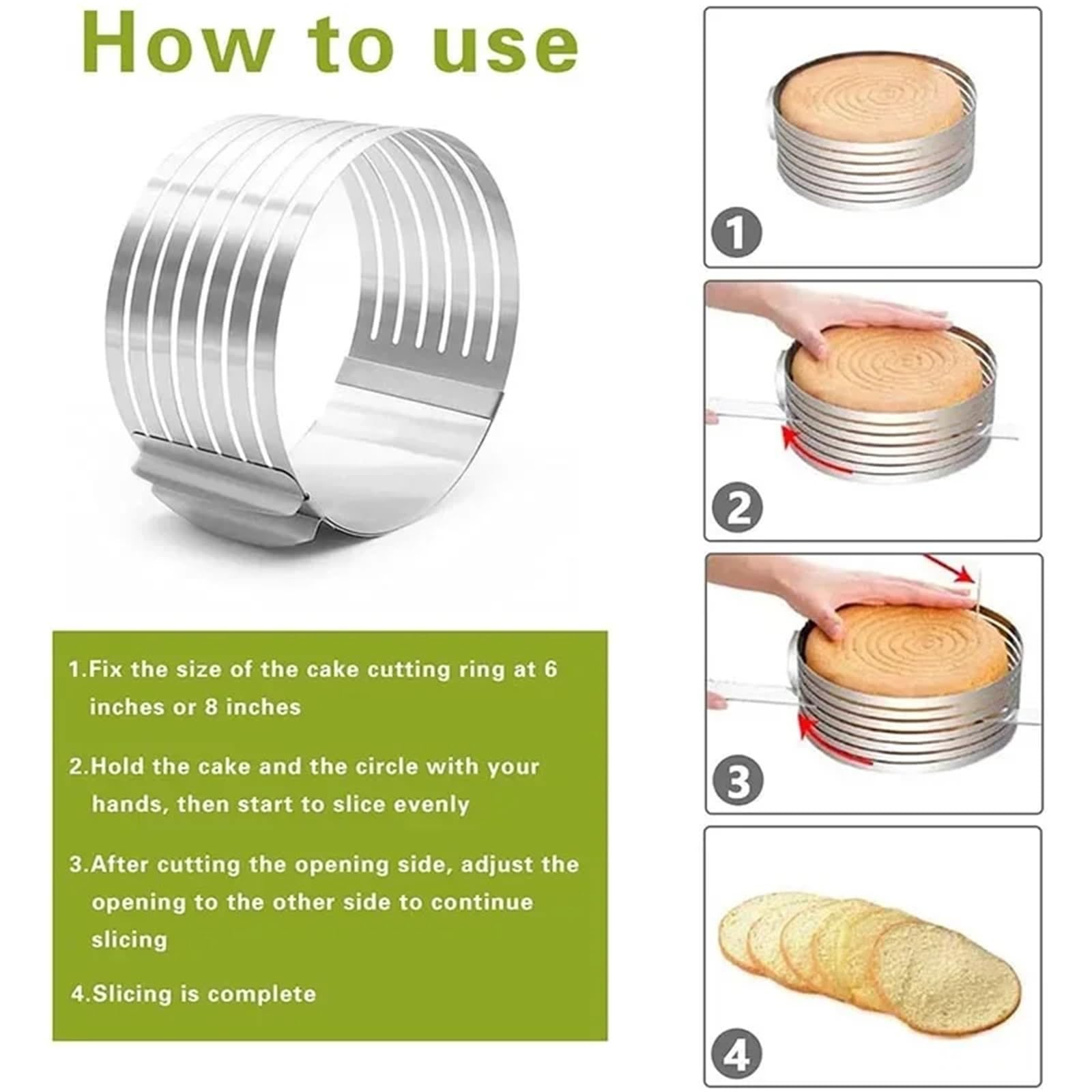 Kuchen zum Backen. Verstellbarer Tortenring aus Edelstahl for Schichtkuchen und Brot, Silber, 6-12 Zoll(Large)
