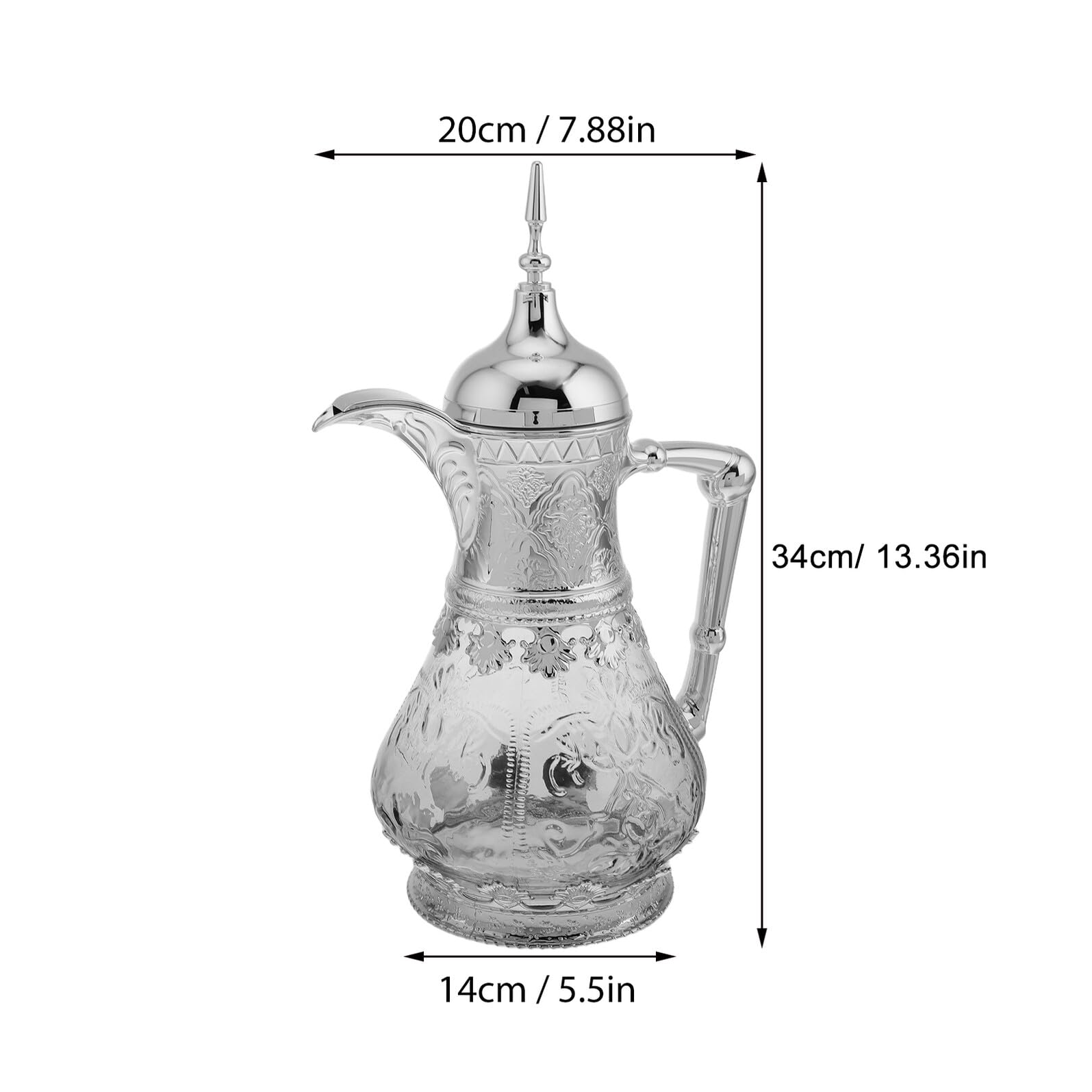 VANZACK Orientalischer Glaskrug Silber 1,6 L Wasserkaraffe mit Deckel Glaswasserkrug für Kalte Getränke Familienfeiern