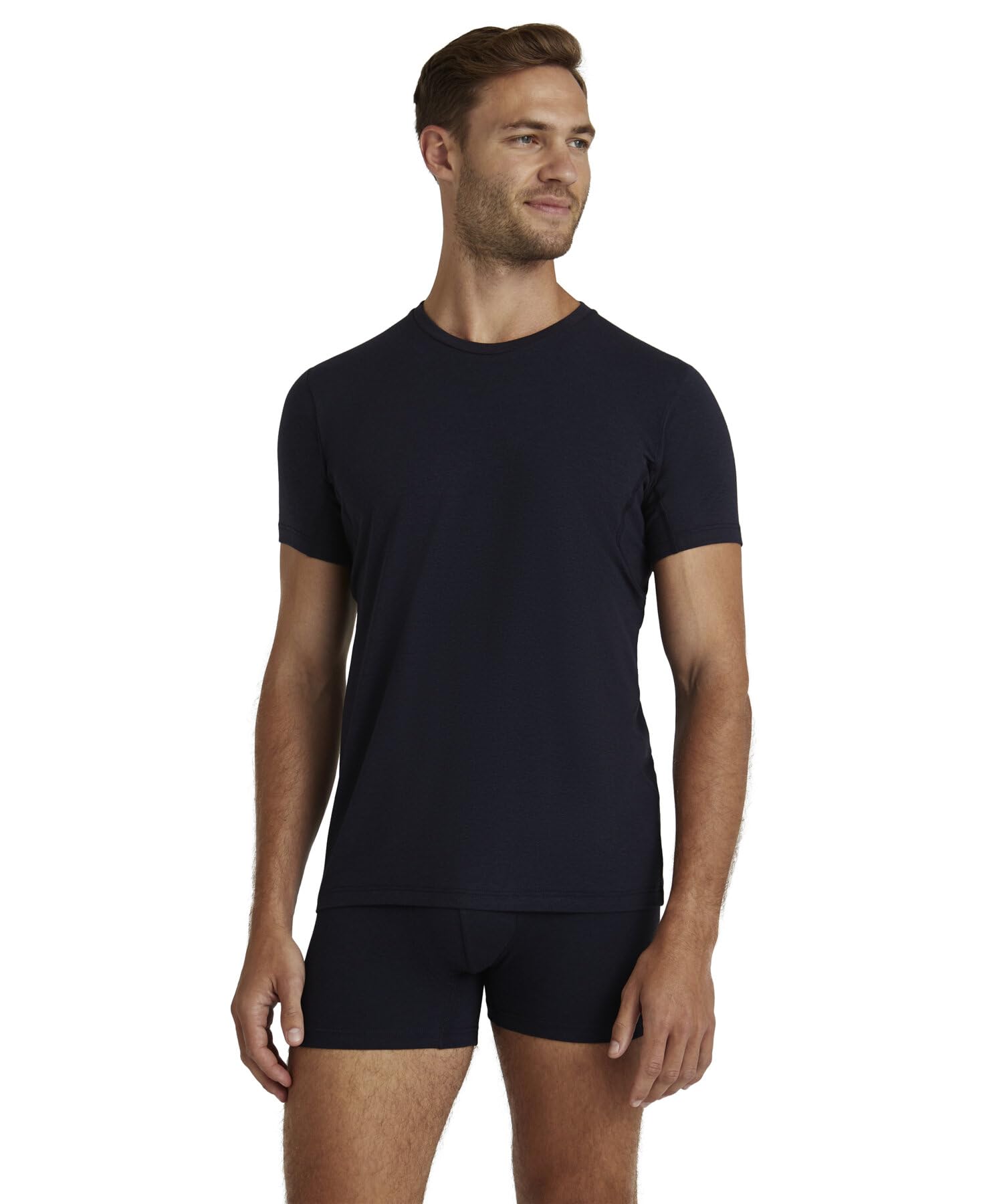 FALKEMen's Daily Climate Control Outlast Underwear Soft Fine Egyptian Cotton Black Beige White Plain Basic Round Neck T-Shirt Undershirt With Stretch And Temperature Regulation 1 Pair