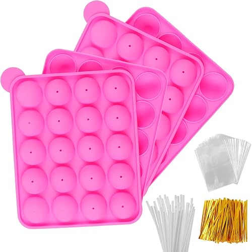 Set de moldes de silicona para pastelitos - 2 paquetes de moldes para piruletas con 40 palitos para pastelitos, 100 bolsas para caramelos y 100