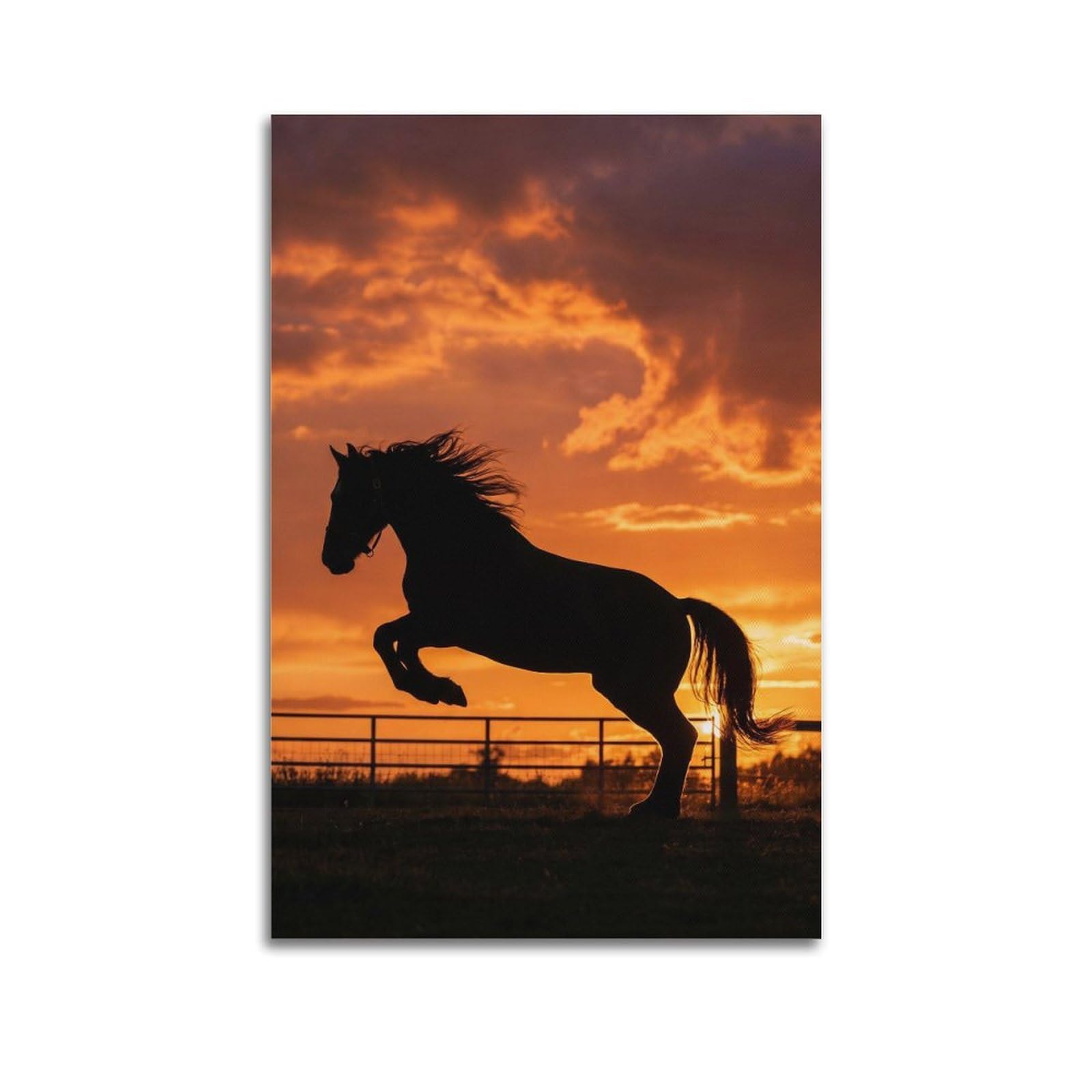 XKUGA Equestrian Show Jumping Poster Horse Sunset Silhouette Modern Decorative Canvas Prints - Ideal Wall Art for Family, Man Cave, Game Room, Boys & Girls Bedroom 24x36inch(60x90cm)