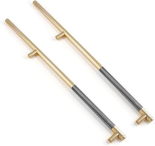 Miniatura 6 de Luomorgo 6 tiradores moleteados de gabinete de 10 pulgadas, tiradores de cajón de aluminio dorado y negro, manija de puerta de gabinete de cocina,