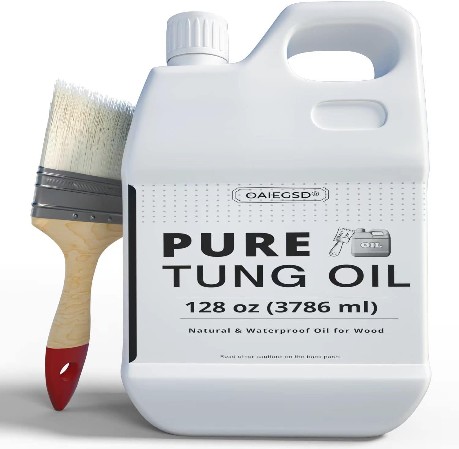 OAIEGSD 100% Natural Pure Tung Oil for Wood Finishing with Brush, 4 L Waterproof Tung Oil with Good Penetration for Indoor& Outdoor, For Bare Wood Such as Furniture