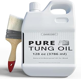 128 OZ Pure Tung Oil for Wood Finishing with Wood Brush, Waterproof Wood Sealer Indoor and Outdoor, 100% Pure Natural Tung Oil for Unfinished Bare Wood, Such as Wood Furniture, Wood Floors