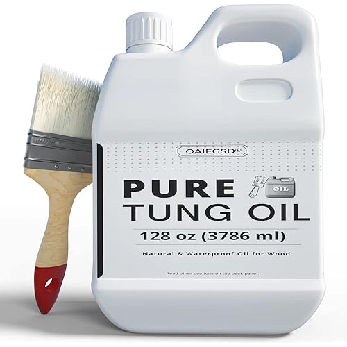 100% Pure Tung Oil for Wood Outdoor with Brush, Safe Food Grade Tung Oil Gallon for Wood Finish, Natural Waterproof Sealer Can Used on Cutting Boards, Outdoor Furniture, Butcher Blocks,128 Fl Oz