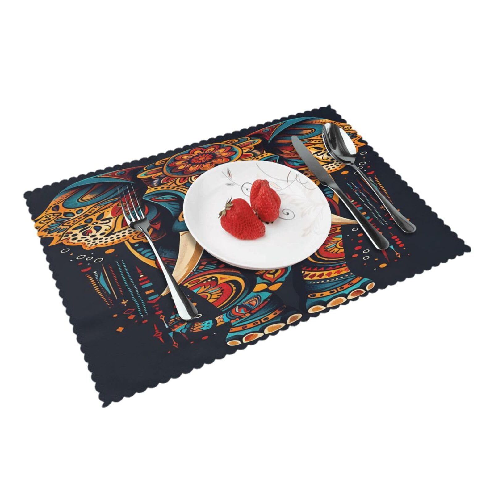 Elephant Placemats Set of 4 Print Table Mats Place Mats Table Decor for Kitchen Dining 12X18 in