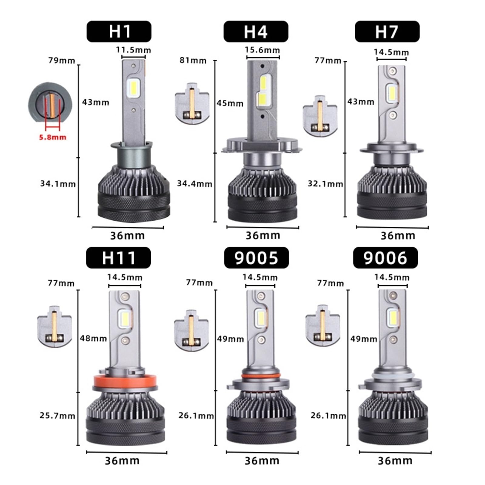 K5C H4 H11 Led 4300K ​​110W H1 H7 bombilla de faro Led doble tubo de cobre 3000K Kit de luz Led for coche HB3 9005 HB4 9006(4300K White Yellow,H1)