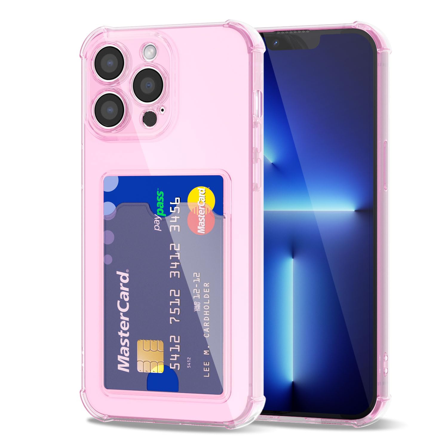 Svanove for iPhone 13 Pro Max Wallet Case with Card Holder, Cute Girly Clear Credit Card Slot Case, Thin Slim Silicone Rubber Transparent Hard Shell