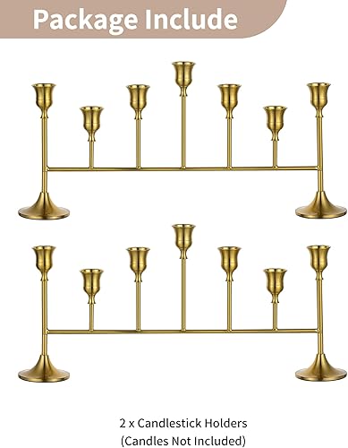 Miniatura 5 de NUPTIO Candelabros dorados para centro de mesa candelabro cónico de latón para palitos de velas, juego de 2 candelabros cónicos largos para