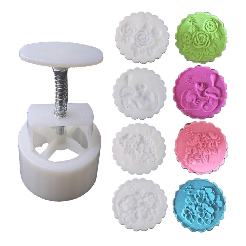 MALSSE 150g Mold with 4pcs Flower Stamps Hand Press Cake Pastry Mold Press Cake Molds Small Molds Adjustable for Baking Set Molder