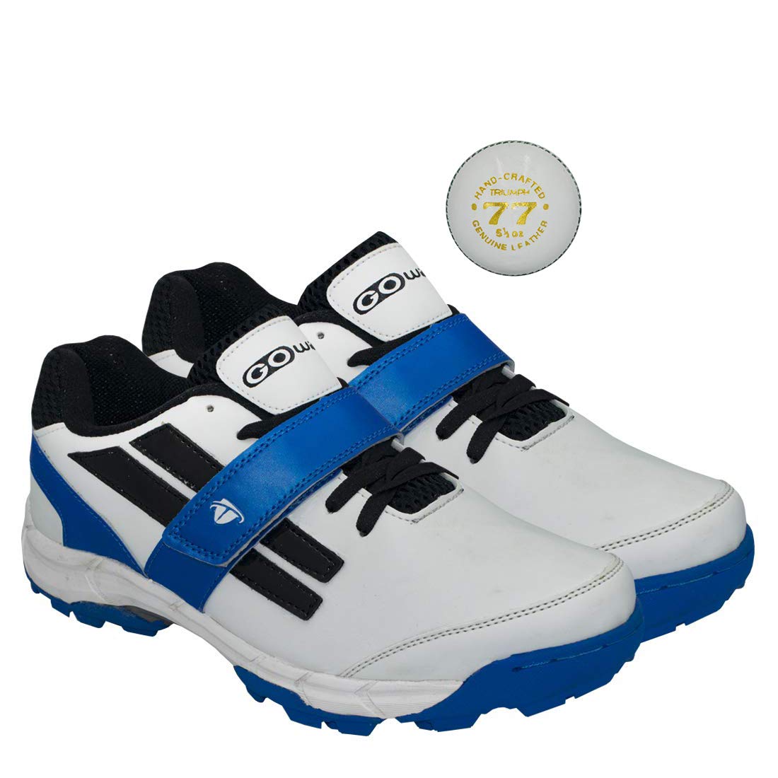 Pace White/Navy Cricket Shoes Size-10 with TR-77-W Cricket Leather Ball Veg Tanned White-image-39
