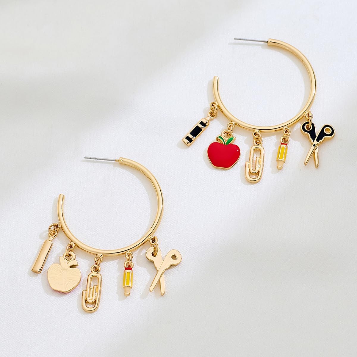 Kokoma Love Apple Pencil Dangle Earrings for Women, Tassel Charms Crystal Apple Statement Drop Earrings Teacher Appreciation Jewelry for Teacher - Image 4