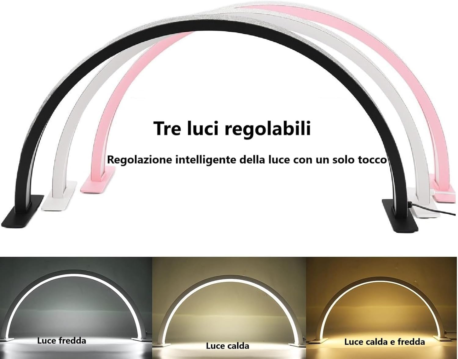 Lampada da scrivania per unghie,Luce regolabile con tre temperature di colore lampada estetista, Per la bellezza, le ciglia, le unghie, le labbra e i tatuaggi, (Bianco, 40cm)