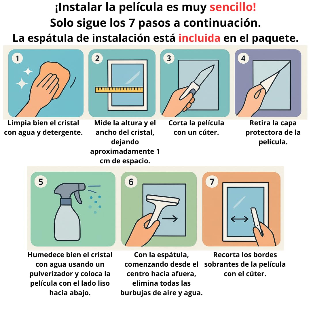 Película de privacidad para Ventanas (120x200cm) Muchos TAMAÑOS Grandes Mate Satinado Autoadhesivo sin Pegamento Anti UV sin residuos Fácil aplicación Ventanas Cabina de Ducha Adhesión estática
