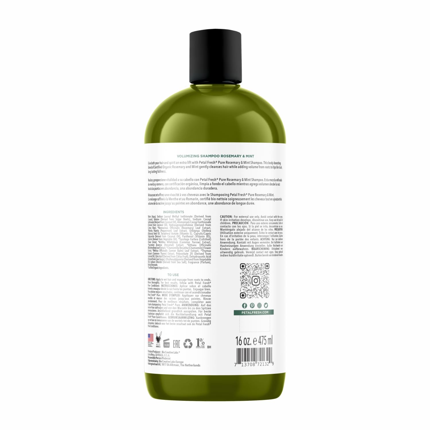 Petal Fresh Pure Volumizing Shampoo, Rosemary & Mint, 475 ml – Vegan & Sulphate Free